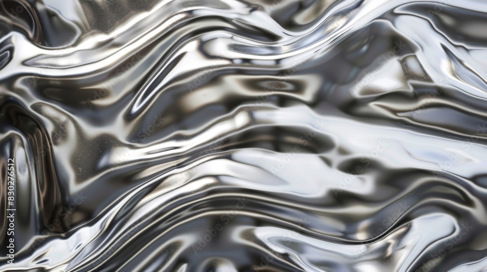 3D Render of Abstract Liquid Chrome Background, Generative AI