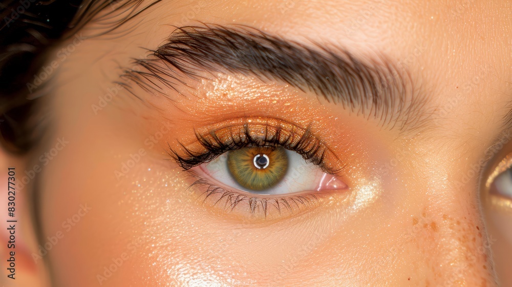 Obraz premium A close-up of an eye with brown eyeliner - one line above, one below