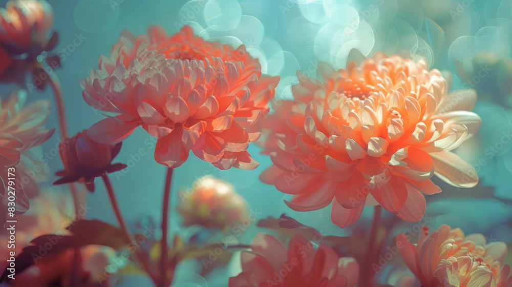 Close-up of pink flowering asters against a blue sky background