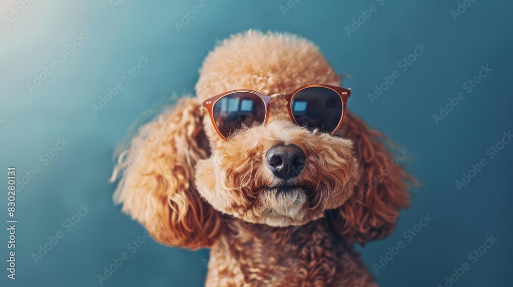 fashionable poodle wearing stylish sunglasses humorous anthropomorphic pet portrait