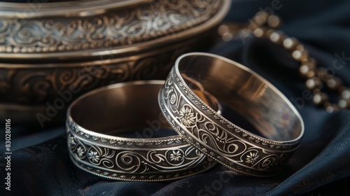exquisite silver bangles with celestial engravings elegant jewelry still life