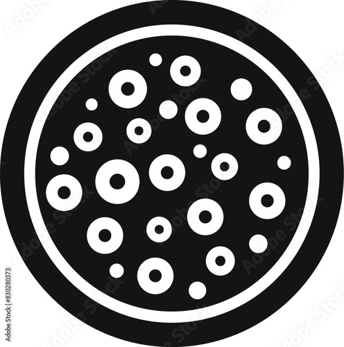 Vector illustration of bacterial colonies in a petri dish, top view, isolated on white