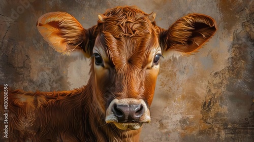 frightened calf with ears flattened back closeup portrait digital painting photo