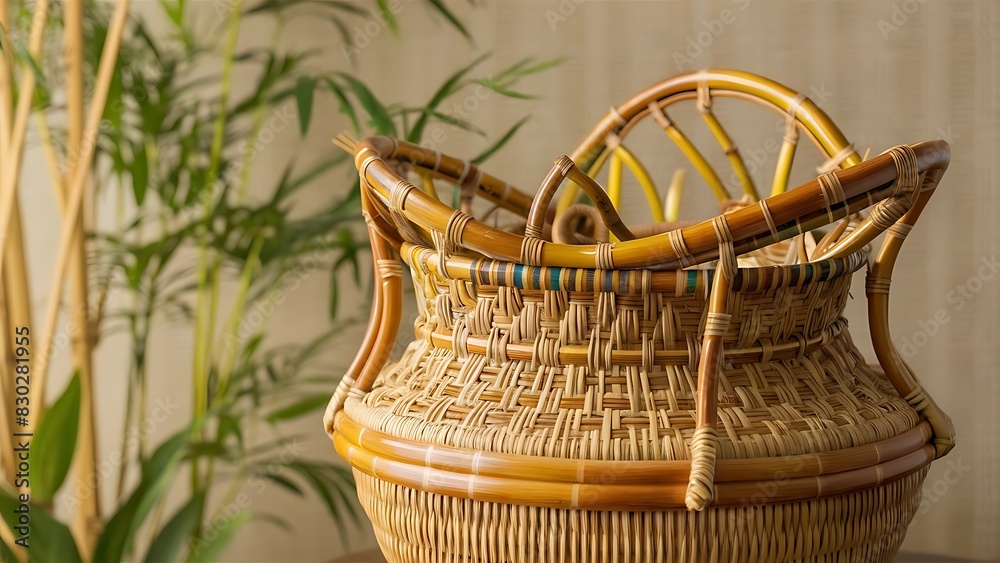 Obraz premium wicker basket on a wooden table