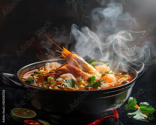 tom yum kung wwwwith smokedark background photo