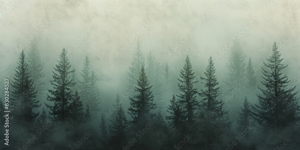 Pine trees forest with fog. Pine trees forest with fog.