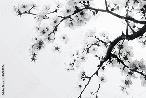 Cherry blossoms gracefully framing a white background with delicate springtime beauty