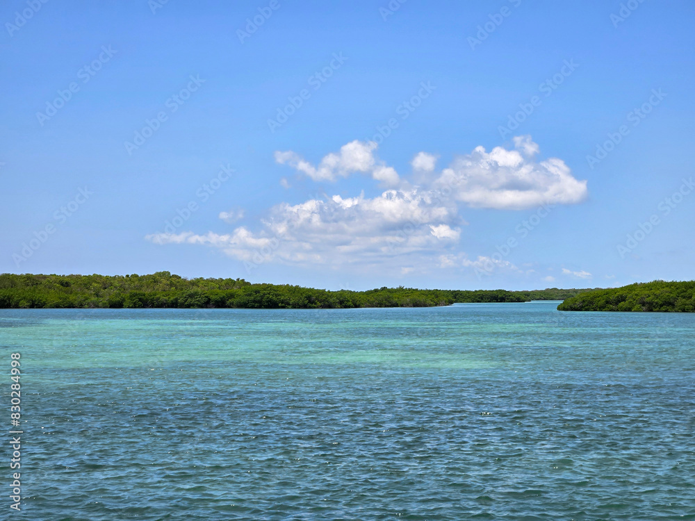 Clear waters of Biscayne National Park, Florida on clear sunny summer afternoon.
