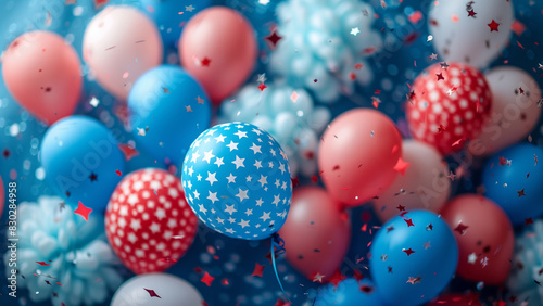 Patriotic Balloons in Red, White and Blue, Celebrating Independence Day.