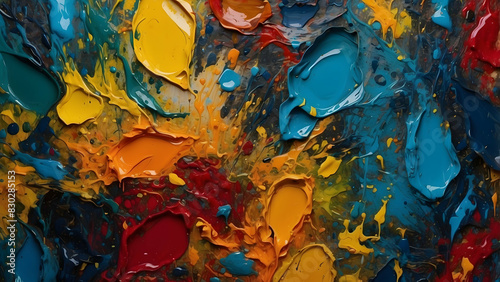 Colorful abstract painting featuring a vibrant splash of various colored paints  ideal for bold  artistic representations