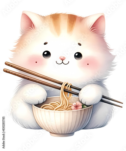 Kawaii Cat Ramen Anime Eating Cute Noodles