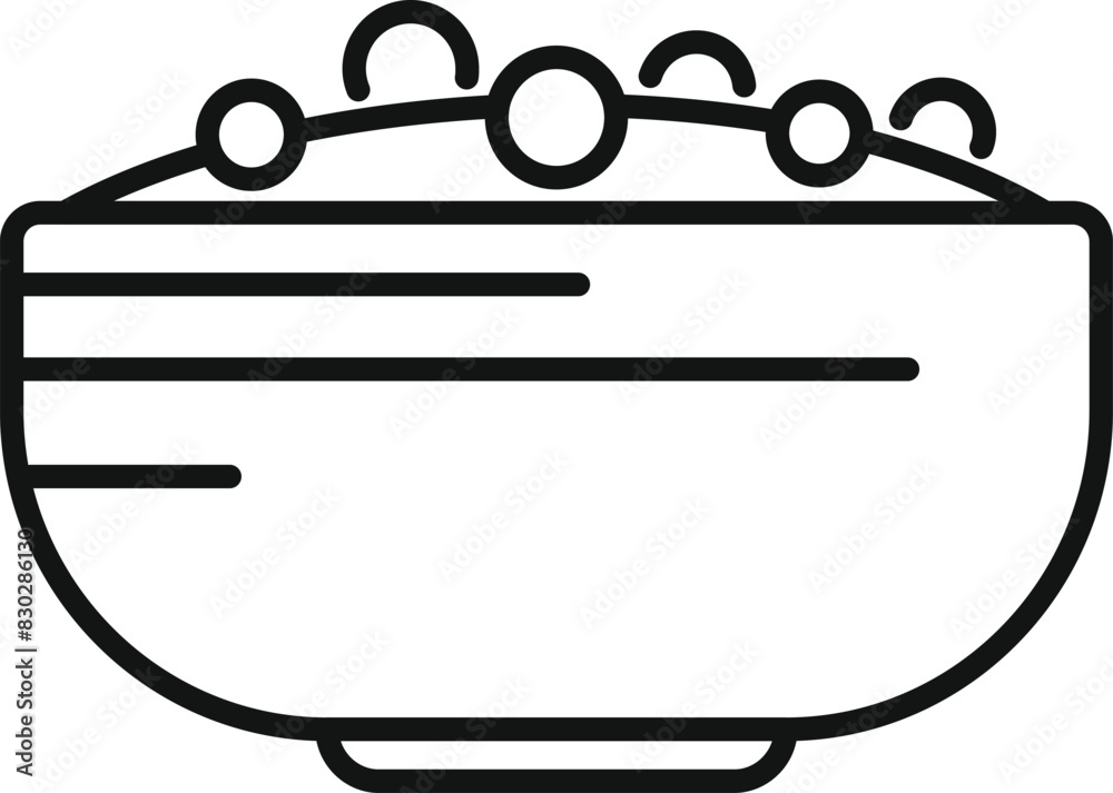 Black and white line drawing of a steaming bowl, representing soup or broth Black and white line drawing of a steaming bowl, representing soup or broth