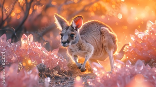 Kangaroo in Glowing Crystal Field under Dusk Sky © idea24Club