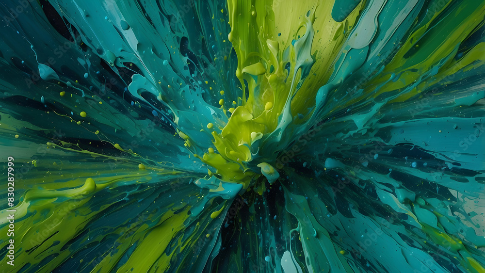 Naklejka premium Explosive green and blue paint splash