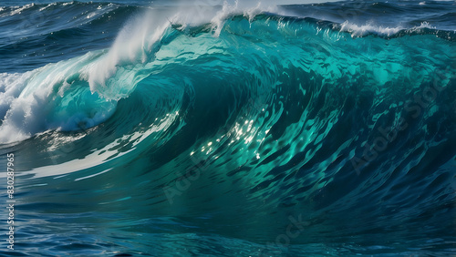 Crashing turquoise wave in the ocean