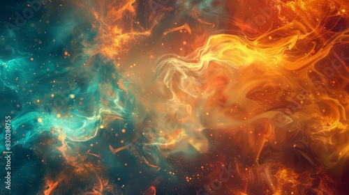 Fiery orange cool teal wallpaper: swirling textures twinkling lights backdrop