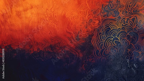 Majestic backdrop: bright orange to deep navy gradient intricate lace-like patterns faint sparkling lines backdrop photo