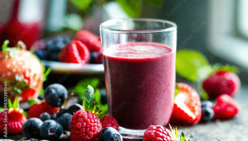 Refreshing red berries smoothie closeup view Refreshing red berries smoothie closeup view