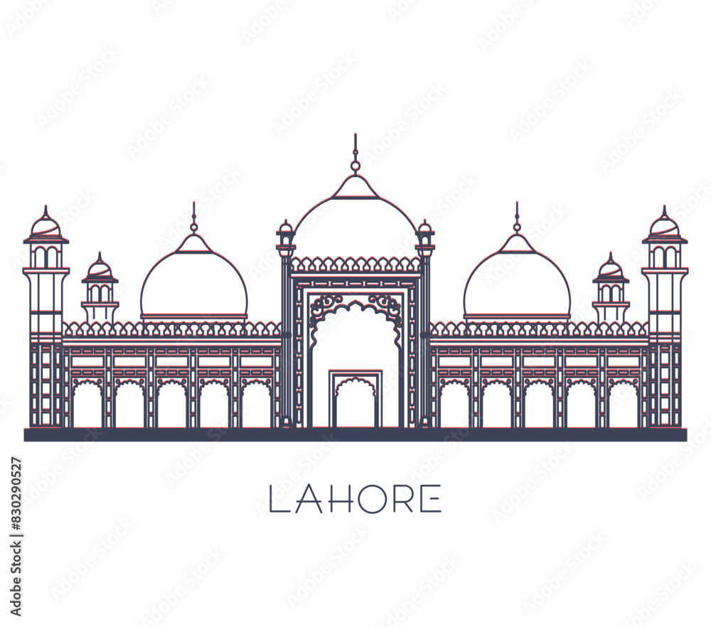 Badshahi Mosque - Lahore - Pakistan - Stock Illustration