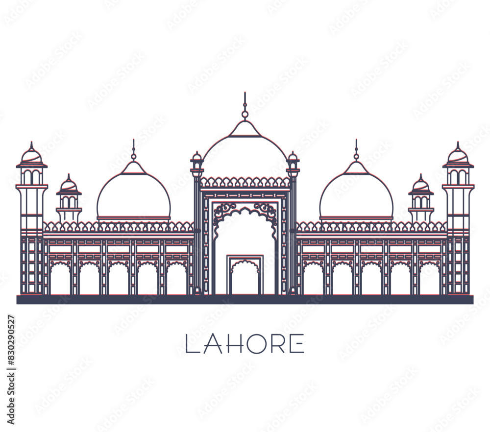 Badshahi Mosque - Lahore - Pakistan - Stock Illustration Badshahi Mosque - Lahore - Pakistan - Stock Illustration
