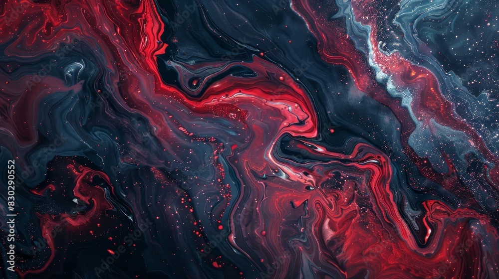 Obraz premium Bright scarlet and soft navy wallpaper marbled textures backdrop
