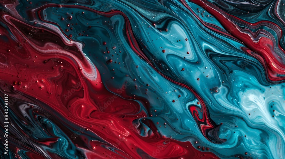 Obraz premium Bright aquamarine and deep ruby blend with liquid-like patterns backdrop