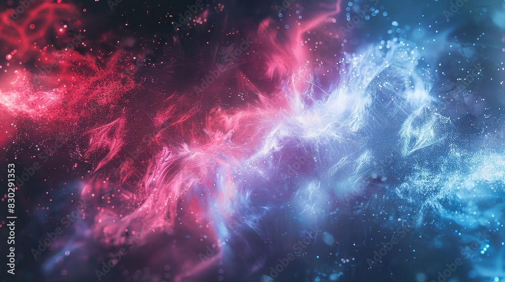 Fototapeta premium Energetic blend of crimson and soft blue with luminous particles backdrop