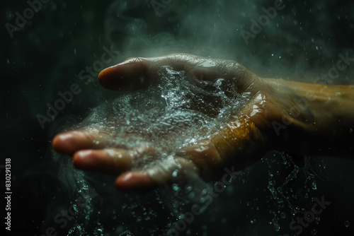 A trembling hand reaching out for comfort  seeking solace in the embrace of a loved one amidst a storm of turmoil. Concept of seeking reassurance. Generative Ai.
