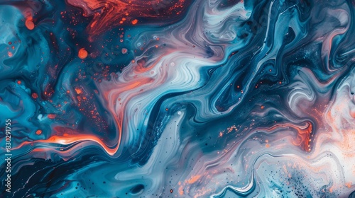 Serene abstract wallpaper: bright cerulean rich scarlet hues marbled textures luminous points dynamic essence backdrop