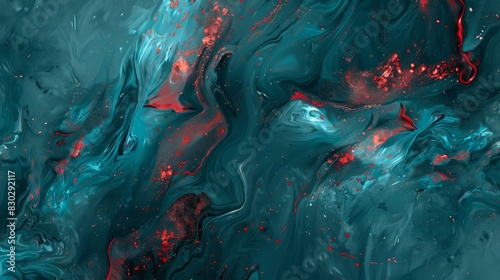 Peaceful wallpaper cyan-scarlet mix marbled textures luminous points embodies 4th of July backdrop photo
