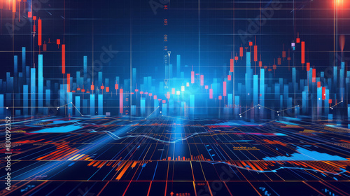 Financial uptrend chart with stock numbers in an abstract cityscape background photo