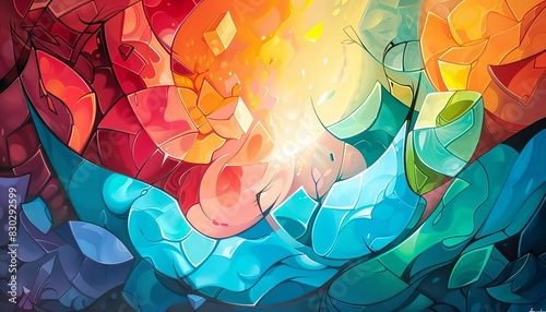 An abstract painting showing jumbled geometric shapes, representing the theme of discombobulation photo
