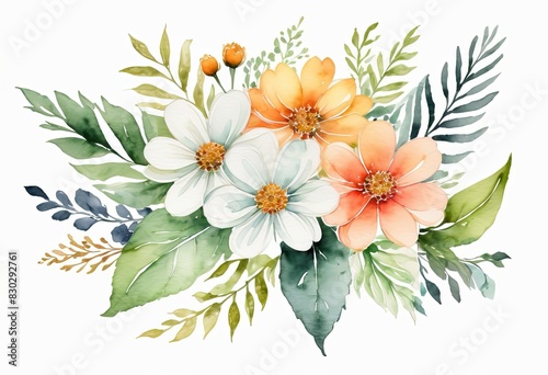 Watercolour drawing of a small bouquet of flowers on a white isolated background