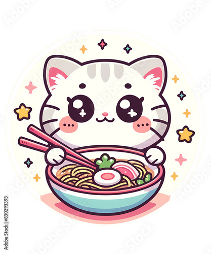 Kawaii Cat Ramen Anime Eating Cute Noodles