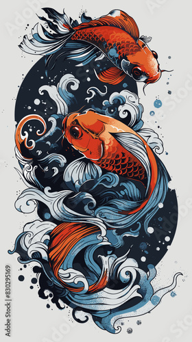 Koi fish in the sea. Vector illustration of a koi fish