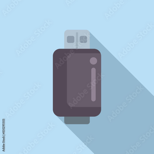 Flat design usb flash drive icon on a blue background with shadow effect