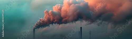 Smoke billowing from a factory chimney into the sky photo