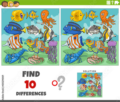 differences activity with cartoon marine animals group