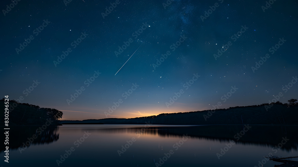 A beautiful night sky with a bright star and a trail of light A beautiful night sky with a bright star and a trail of light