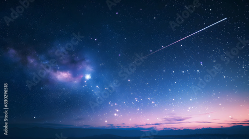 A beautiful night sky with a bright star and a trail of light