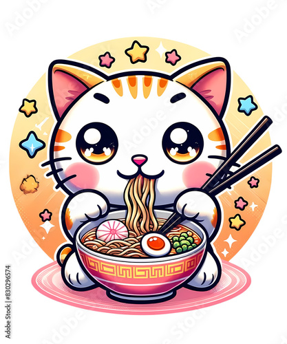 Kawaii Cat Ramen Anime Eating Cute Noodles