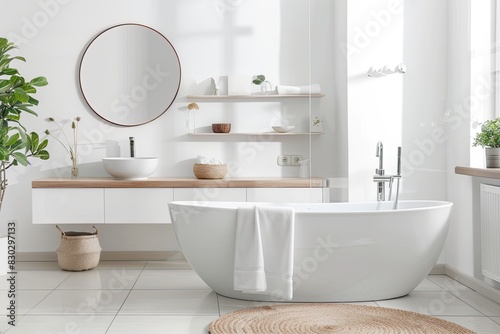 a image of a bathroom with a tub  sink  and mirror