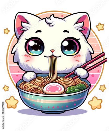 Kawaii Cat Ramen Anime Eating Cute Noodles