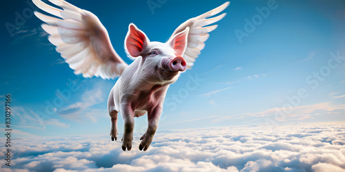 Cochon volant dans le ciel avec des ailes photo
