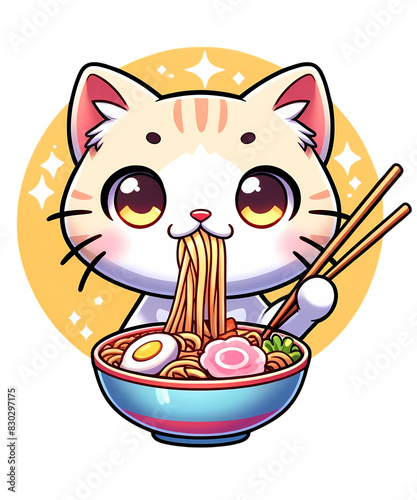 Kawaii Cat Ramen Anime Eating Cute Noodles