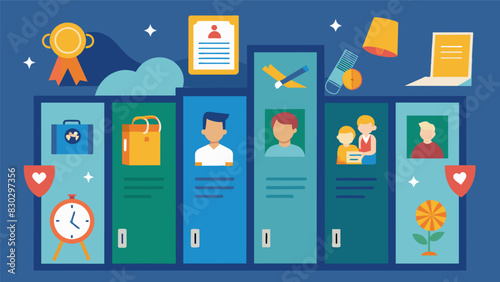 As the school year progresses the lockers become a visual timeline of the students memories and achievements filled with photos event tickets and sports ribbons.. Vector illustration