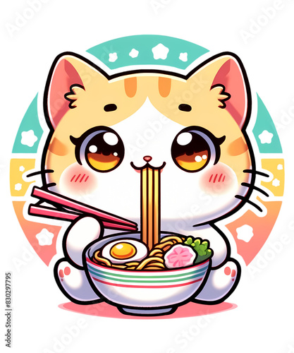 Kawaii Cat Ramen Anime Eating Cute Noodles