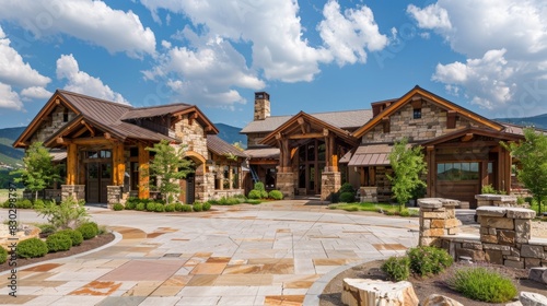 The bold use of natural stone and wood in this residential home crafted by the skilled hands of the design firm exudes rustic Western elegance.