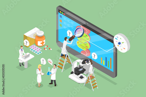 3D Isometric Flat Vector Illustration of Gut Microbiome Research , Gastroenterology Clinic