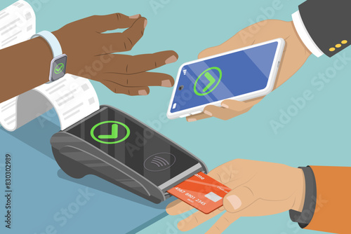 3D Isometric Flat Vector Illustration of POS Terminal , Contactless Payment